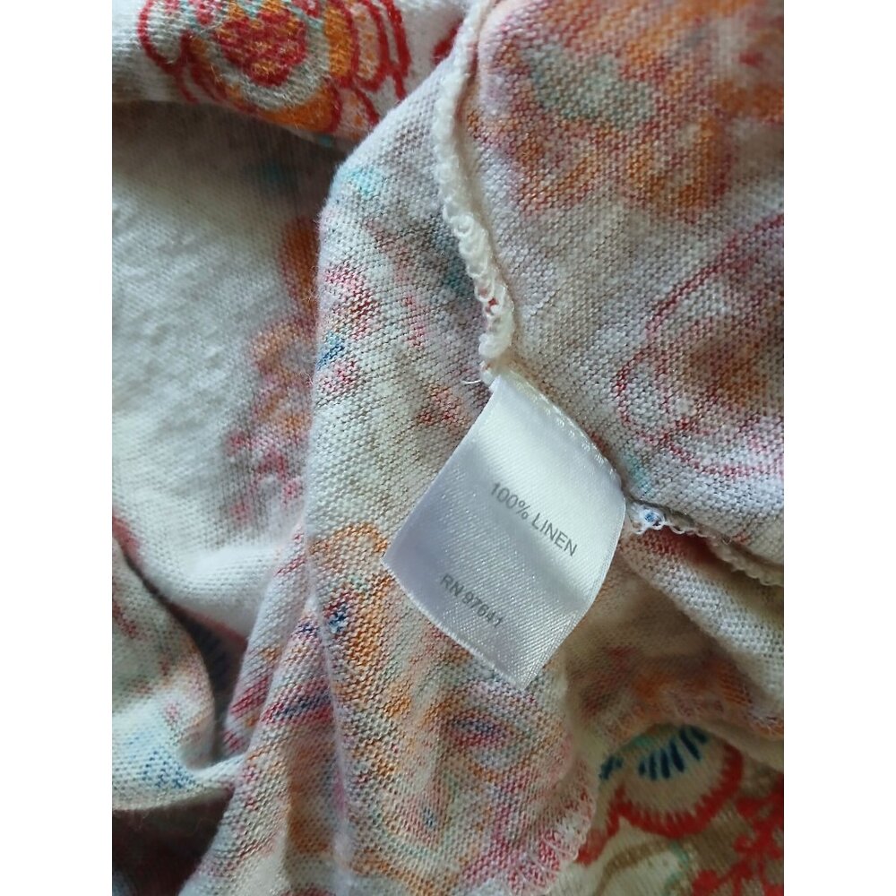 J Jill Love Linen Floral Knit Tank Top M White Orange Pink Twist Banded Hem - Picture 9 of 14